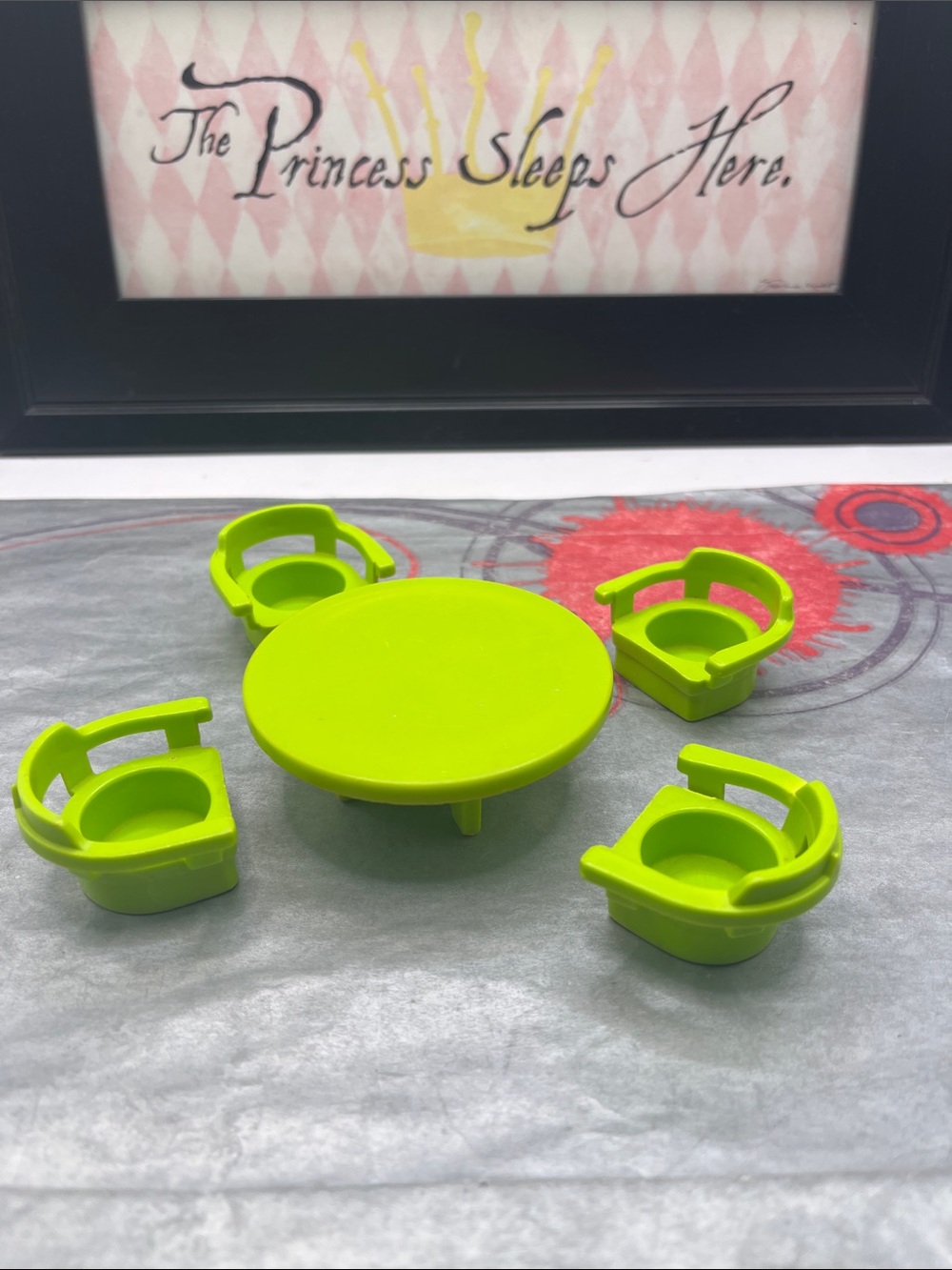 Vintage Fisher Price Little People Green Kitchen Table & 4 Chairs GUC